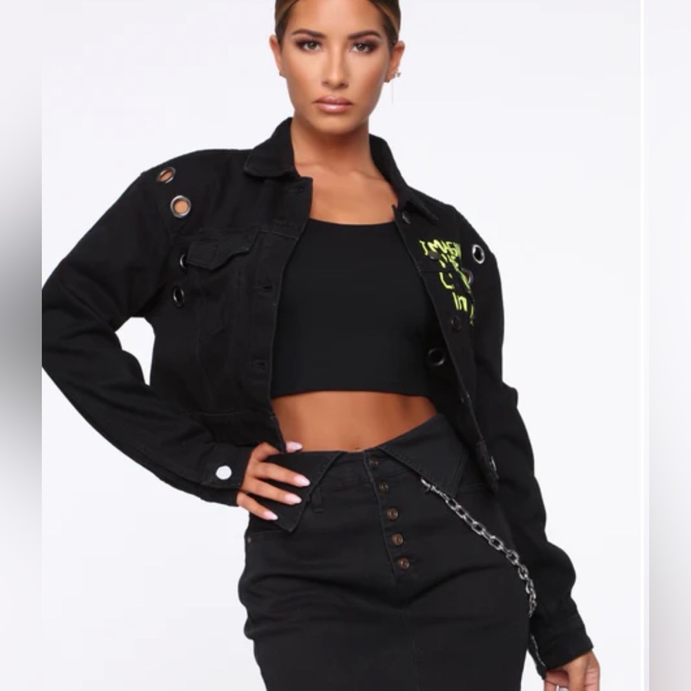 Denim Jacket with Graphic Text NWT by fashion nova - Picture 11 of 15